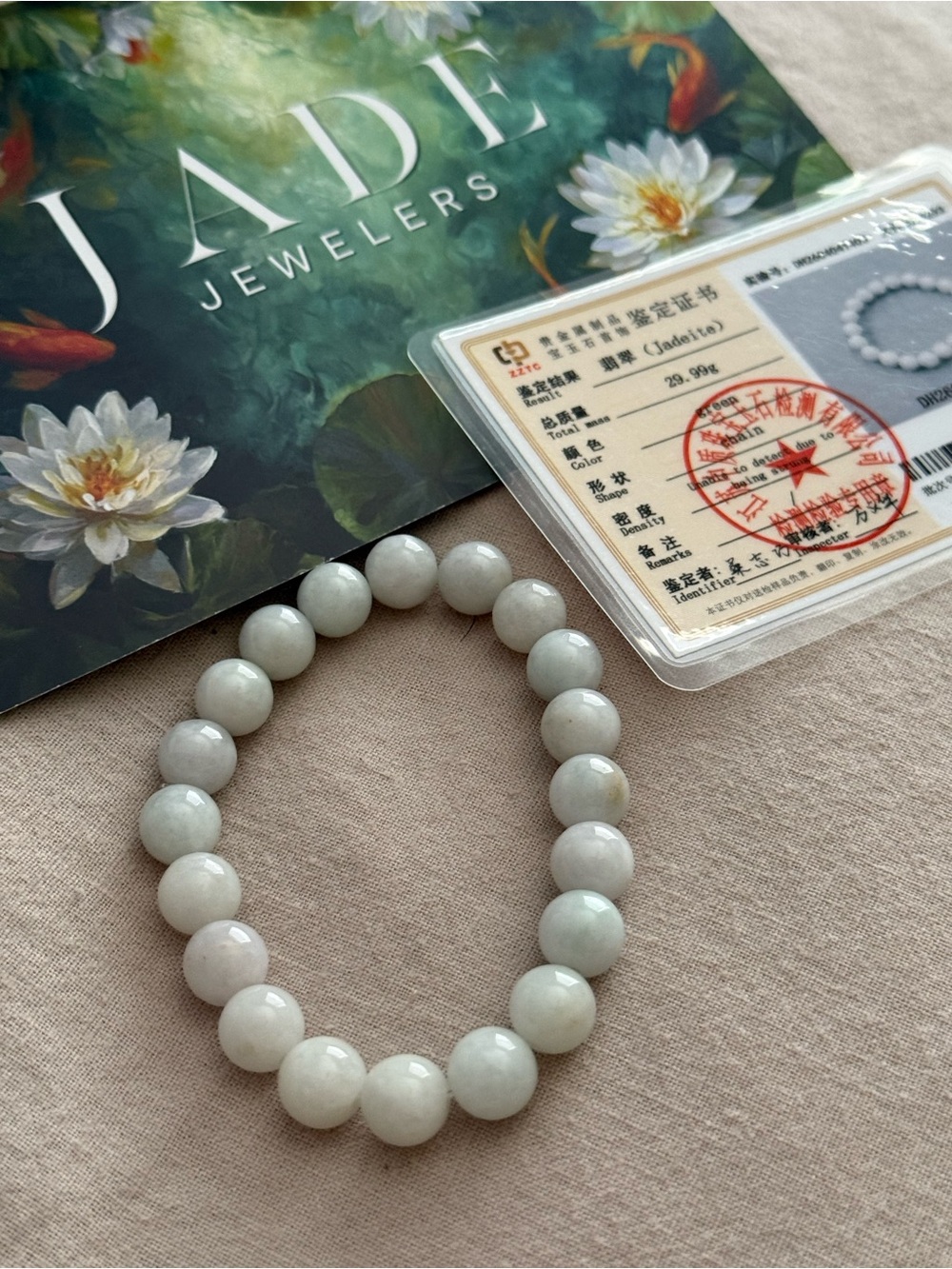 Authentic grade a minty Jade Bead Stretch Bracelet - Light Green Jade ()